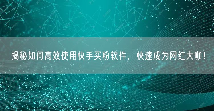揭秘如何高效使用快手买粉软件,快速成为网红大咖!