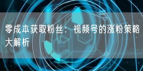 零成本获取粉丝：视频号的涨粉策略大解析